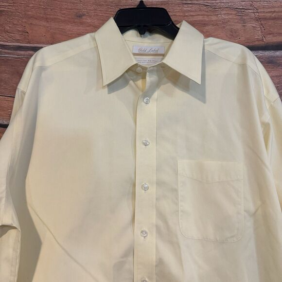 Roundtree & Yorke Gold Label 17 35 Yellow Long Sleeve Button Up Dress Shirt - Picture 2 of 6